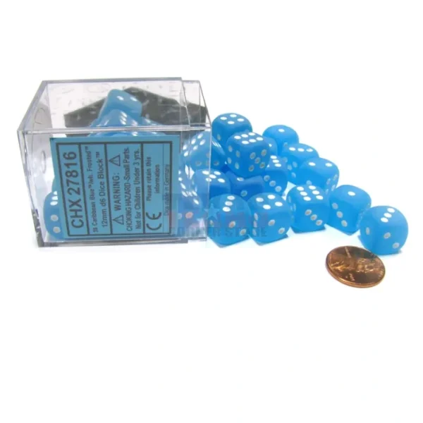 Frosted 12mm D6 Chessex Dice Block (36 Dice) - Caribbean Blue with White Pips - Your Source for Gaming Essentials Flash Sale