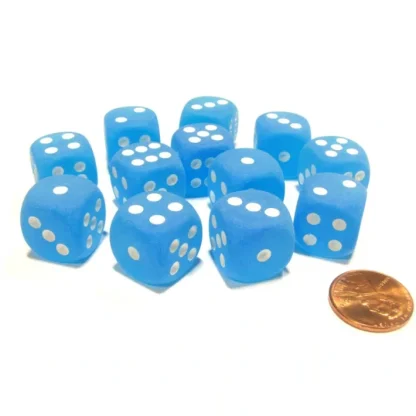 Frosted 16mm D6 Chessex Dice Block (12 Dice) - Caribbean Blue with White Pips - Your Source for Gaming Essentials Sale
