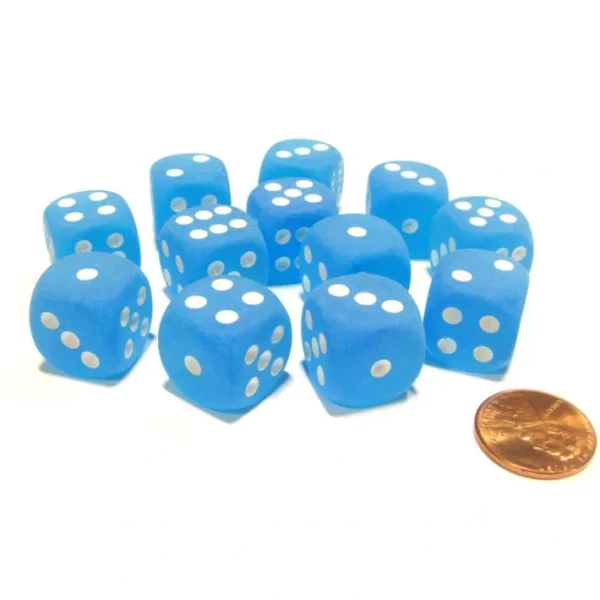 Frosted 16mm D6 Chessex Dice Block (12 Dice) - Caribbean Blue with White Pips - Your Source for Gaming Essentials Sale