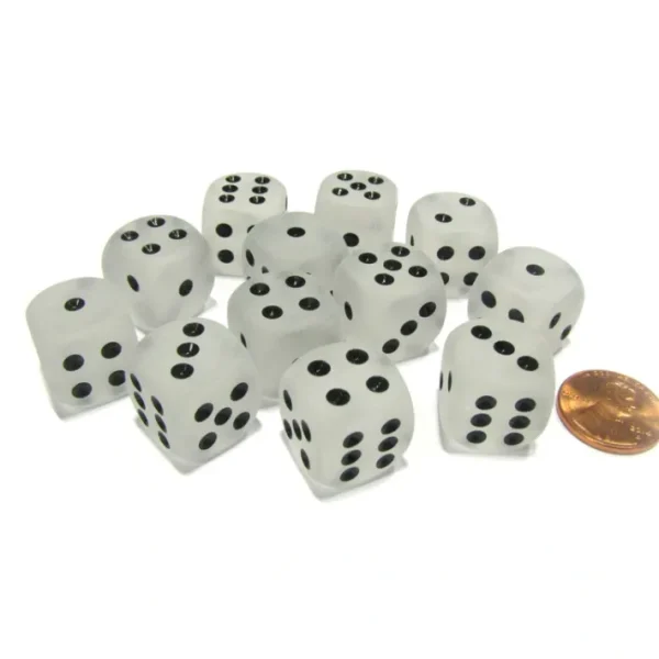 Frosted 16mm D6 Chessex Dice Block (12 Dice) - Clear with Black Pips - Your Source for Gaming Essentials Store