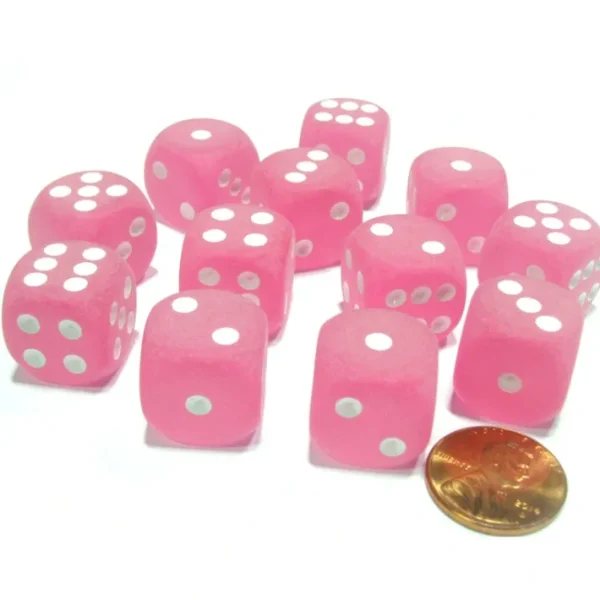 Frosted 16mm D6 Chessex Dice Block (12 Dice) - Pink with White Pips - Your Source for Gaming Essentials Best Sale