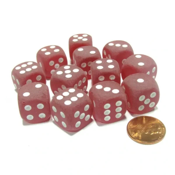 Frosted 16mm D6 Chessex Dice Block (12 Dice) - Red with White Pips - Your Source for Gaming Essentials Shop