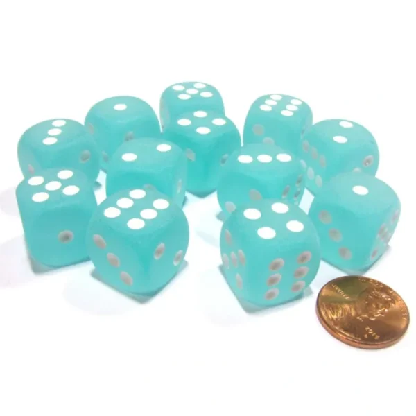 Frosted 16mm D6 Chessex Dice Block (12 Dice) - Teal with White Pips - Your Source for Gaming Essentials Hot