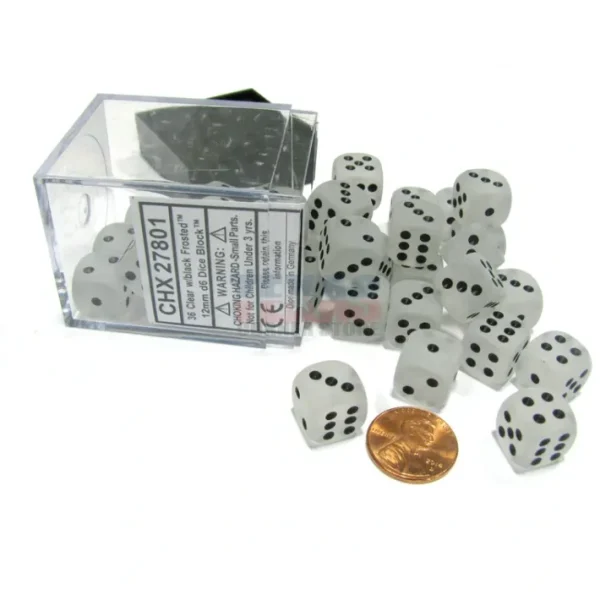 Frosted 12mm D6 Chessex Dice Block (36 Dice) - Clear with Black Pips - Your Source for Gaming Essentials Flash Sale