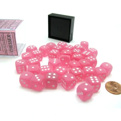 Frosted 12mm D6 Chessex Dice Block (36 Die) - Pink with White Pips - Your Source for Gaming Essentials Cheap