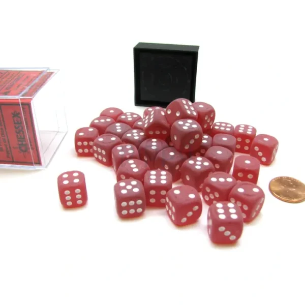 Frosted 12mm D6 Chessex Dice Block (36 Die) - Red with White Pips - Your Source for Gaming Essentials Discount