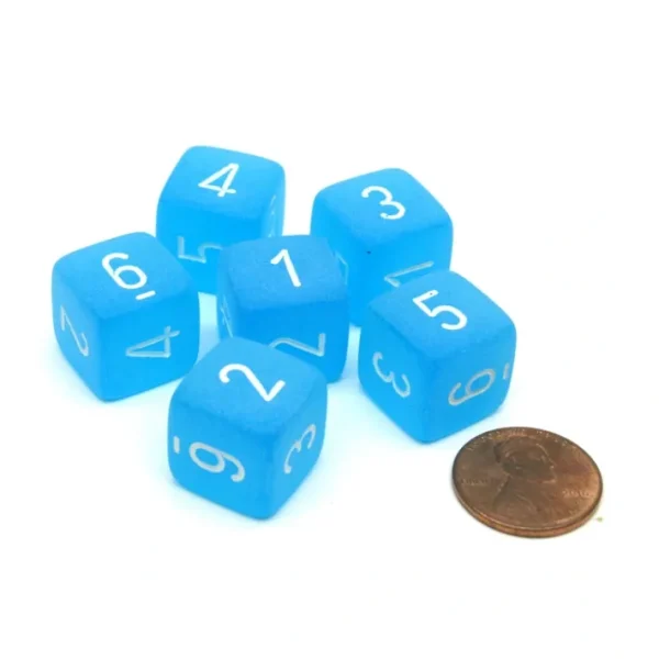 Frosted 15mm D6 Chessex Dice, 6 Pieces - Caribbean Blue with White Numbers - Your Source for Gaming Essentials Hot