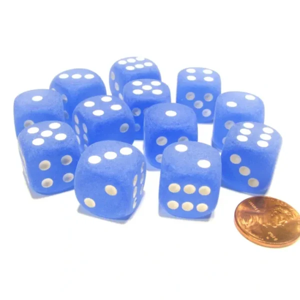 Frosted 16mm D6 Chessex Dice Block (12 Dice) - Blue with White Pips - Your Source for Gaming Essentials Flash Sale