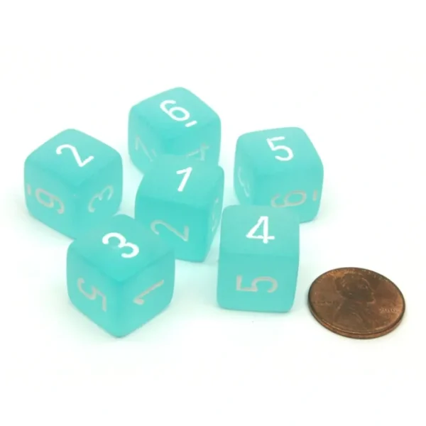 Frosted 15mm D6 Polyhedral Chessex Dice, 6 Pieces - Teal with White Numbers - Your Source for Gaming Essentials Sale