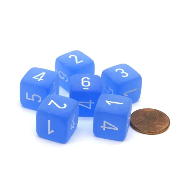 Frosted 15mm D6 Polyhedral Chessex Dice, 6 Pieces - Blue with White Numbers - Your Source for Gaming Essentials Hot