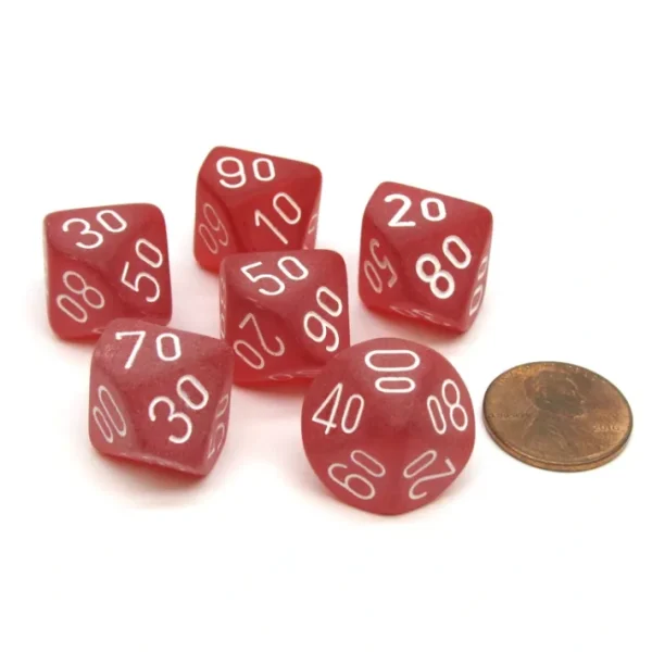 Frosted 16mm Tens D10 (00-90) Chessex Dice, 6 Pieces - Red with White Numbers - Your Source for Gaming Essentials Discount