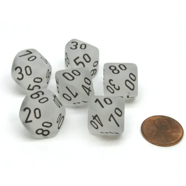 Frosted 16mm Tens D10 (00-90) Chessex Dice, 6 Pieces - Clear with Black Numbers - Your Source for Gaming Essentials Discount