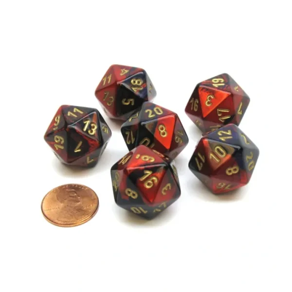 Gemini 20 Sided D20 Chessex Dice, 6 Pieces - Purple-Red with Gold Numbers - Your Source for Gaming Essentials Flash Sale