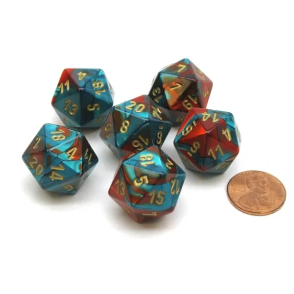 Gemini 20 Sided D20 Chessex Dice, 6 Pieces - Red-Teal with Gold Numbers - Your Source for Gaming Essentials Hot
