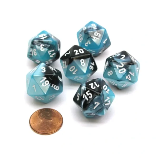 Gemini 20 Sided D20 Chessex Dice, 6 Pieces - Black-Shell with White Numbers - Your Source for Gaming Essentials Flash Sale