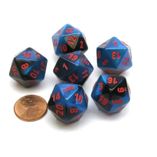 Gemini 20 Sided D20 Chessex Dice, 6 Pieces - Black-Starlight with Red Numbers - Your Source for Gaming Essentials New