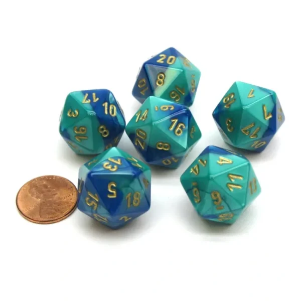 Gemini 20 Sided D20 Chessex Dice, 6 Pieces - Blue-Teal with Gold Numbers - Your Source for Gaming Essentials Best Sale