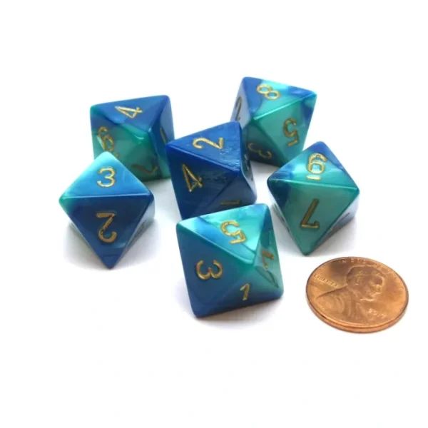 Gemini 15mm 8 Sided D8 Chessex Dice, 6 Pieces - Blue-Teal with Gold - Your Source for Gaming Essentials Fashion