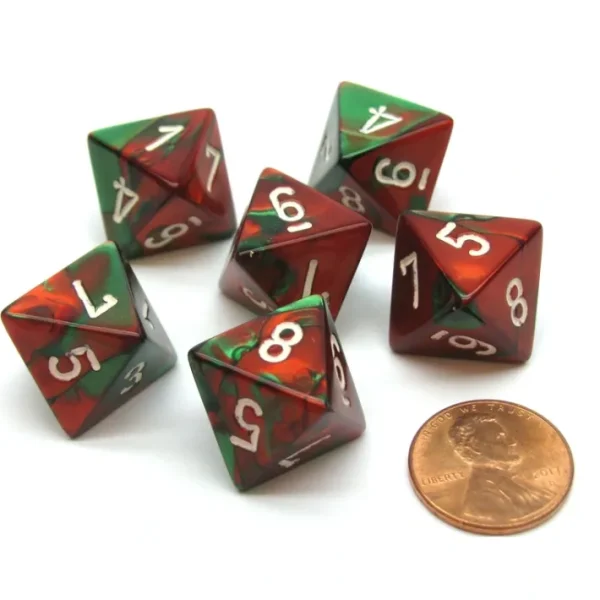 Gemini 15mm 8 Sided D8 Chessex Dice, 6 Pieces - Green-Red with White - Your Source for Gaming Essentials Flash Sale