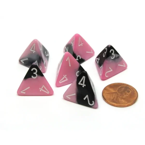 Gemini 18mm 4 Sided D4 Chessex Dice, 6 Pieces - Black-Pink with White - Your Source for Gaming Essentials Best