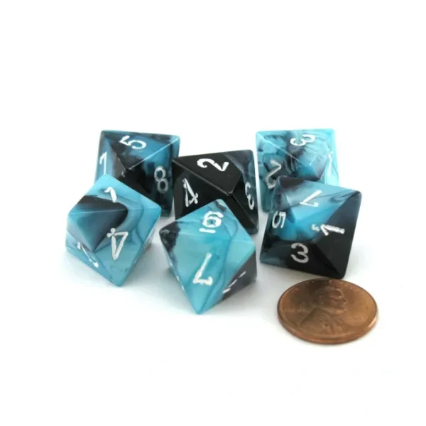 Gemini 15mm 8 Sided D8 Chessex Dice, 6 Pieces - Black-Shell with White - Your Source for Gaming Essentials Flash Sale