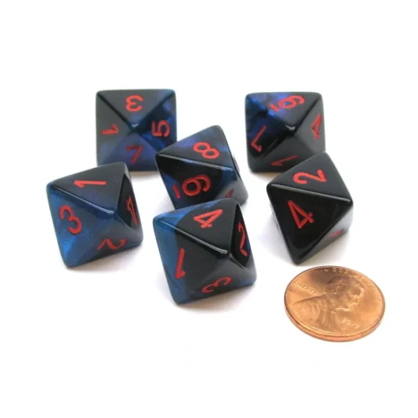Gemini 15mm 8 Sided D8 Chessex Dice, 6 Pieces - Black-Starlight with Red - Your Source for Gaming Essentials Best