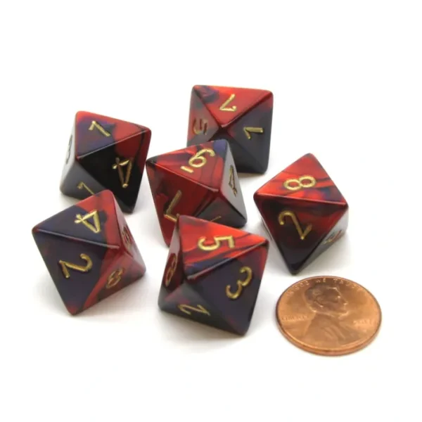 Gemini 15mm 8 Sided D8 Chessex Dice, 6 Pieces - Purple-Red with Gold - Your Source for Gaming Essentials Hot