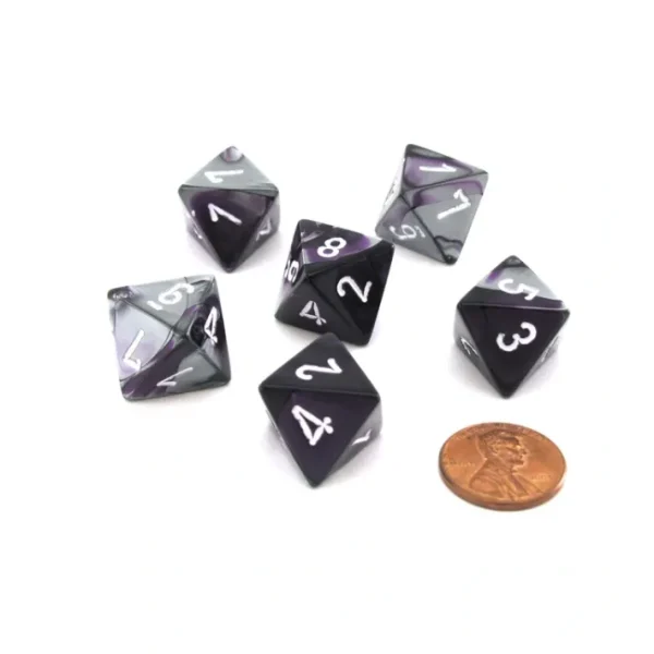 Gemini 15mm 8 Sided D8 Chessex Dice, 6 Pieces - Purple-Steel with White - Your Source for Gaming Essentials Best Sale