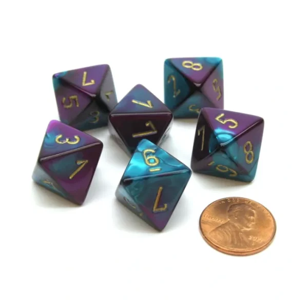 Gemini 15mm 8 Sided D8 Chessex Dice, 6 Pieces - Purple-Teal with Gold - Your Source for Gaming Essentials Best Sale