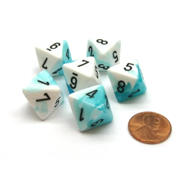 Gemini 15mm 8 Sided D8 Chessex Dice, 6 Pieces - Teal-White with Black - Your Source for Gaming Essentials Hot