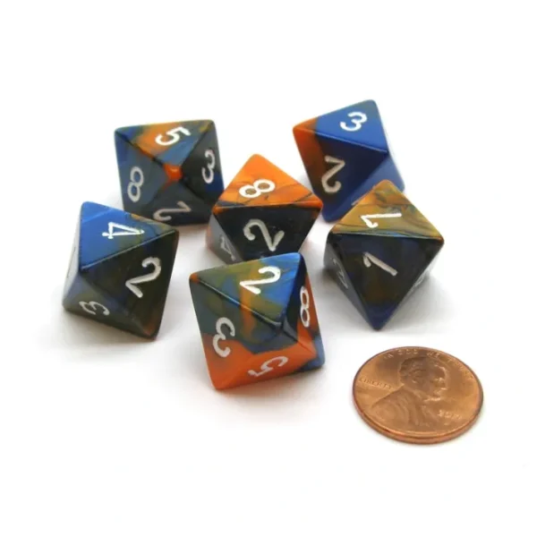 Gemini 15mm 8 Sided D8 Chessex Dice, 6 Pieces - Blue-Orange with White - Your Source for Gaming Essentials Outlet