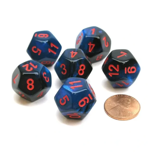 Gemini 18mm 12 Sided D12 Chessex Dice, 6 Pieces - Black-Starlight with Red - Your Source for Gaming Essentials New