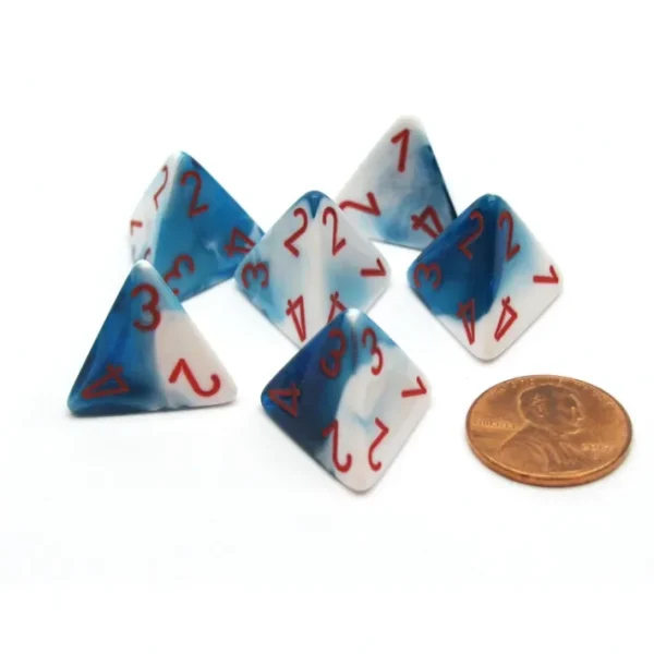 Gemini 18mm 4 Sided D4 Chessex Dice, 6 Pieces - Astral Blue-White with Red - Your Source for Gaming Essentials Discount