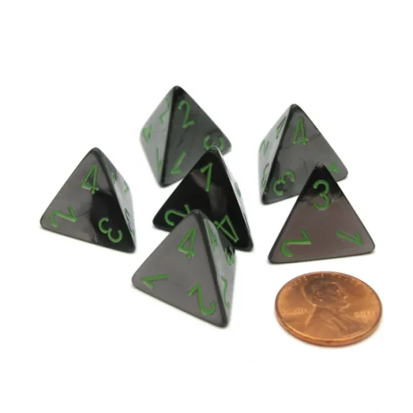Gemini 18mm 4 Sided D4 Chessex Dice, 6 Pieces - Black-Grey with Green - Your Source for Gaming Essentials Store