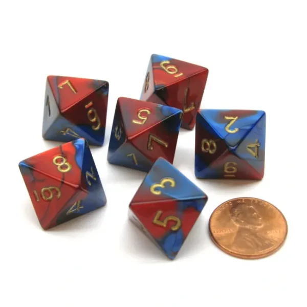 Gemini 15mm 8 Sided D8 Chessex Dice, 6 Pieces - Blue-Red with Gold - Your Source for Gaming Essentials Flash Sale