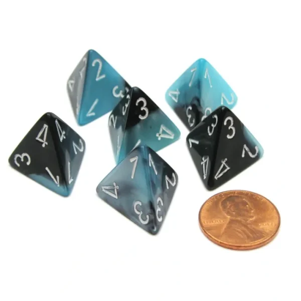 Gemini 18mm 4 Sided D4 Chessex Dice, 6 Pieces - Black-Shell with White - Your Source for Gaming Essentials Online