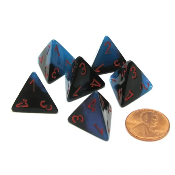 Gemini 18mm 4 Sided D4 Chessex Dice, 6 Pieces - Black-Starlight with Red - Your Source for Gaming Essentials Clearance