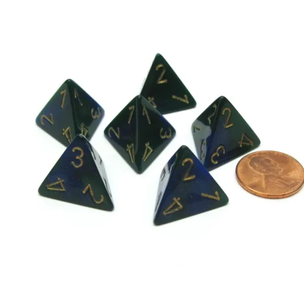 Gemini 18mm 4 Sided D4 Chessex Dice, 6 Pieces - Blue-Green with Gold - Your Source for Gaming Essentials Best Sale