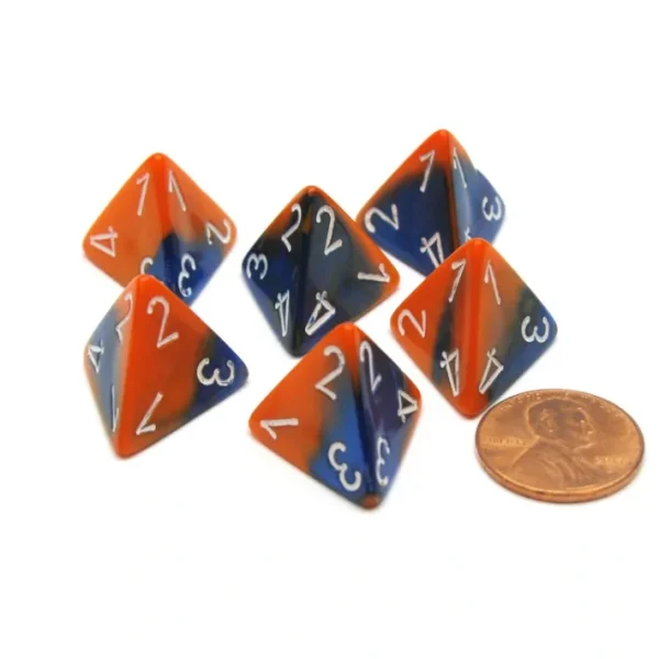 Gemini 18mm 4 Sided D4 Chessex Dice, 6 Pieces - Blue-Orange with White - Your Source for Gaming Essentials Clearance