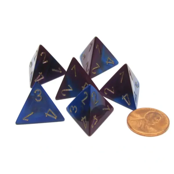 Gemini 18mm 4 Sided D4 Chessex Dice, 6 Pieces - Blue-Purple with Gold - Your Source for Gaming Essentials Best