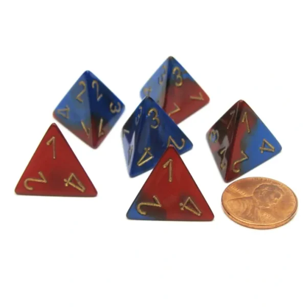 Gemini 18mm 4 Sided D4 Chessex Dice, 6 Pieces - Blue-Red with Gold - Your Source for Gaming Essentials Online