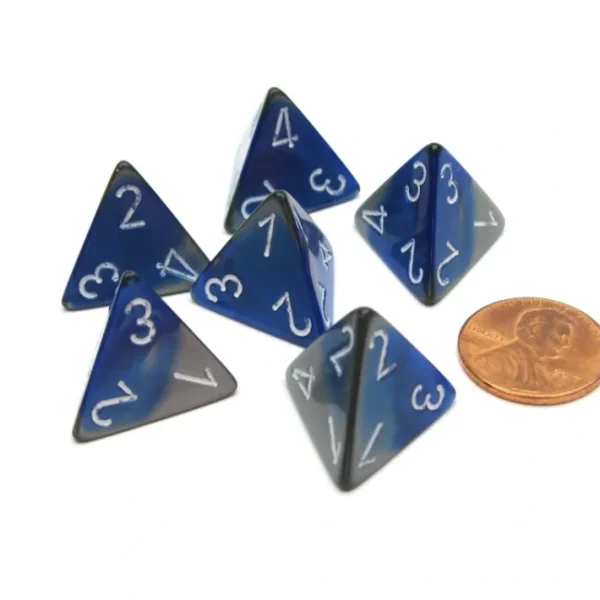 Gemini 18mm 4 Sided D4 Chessex Dice, 6 Pieces - Blue-Steel with White - Your Source for Gaming Essentials Outlet