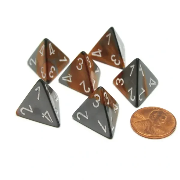 Gemini 18mm 4 Sided D4 Chessex Dice, 6 Pieces - Copper-Steel with White - Your Source for Gaming Essentials New