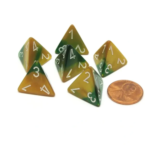 Gemini 18mm 4 Sided D4 Chessex Dice, 6 Pieces - Gold-Green with White - Your Source for Gaming Essentials Best