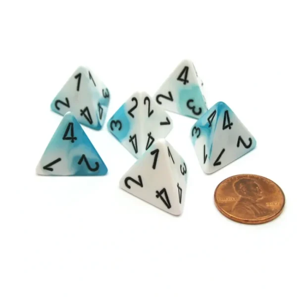 Gemini 18mm 4 Sided D4 Chessex Dice, 6 Pieces - Teal-White with Black - Your Source for Gaming Essentials Best