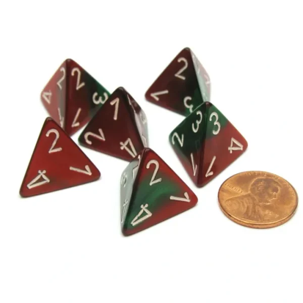 Gemini 18mm 4 Sided D4 Chessex Dice, 6 Pieces - Green-Red with White - Your Source for Gaming Essentials Discount