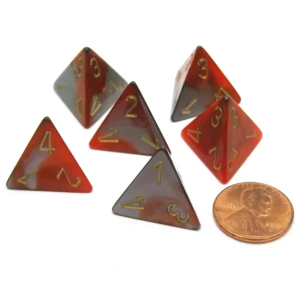 Gemini 18mm 4 Sided D4 Chessex Dice, 6 Pieces - Orange-Steel with Gold - Your Source for Gaming Essentials Fashion