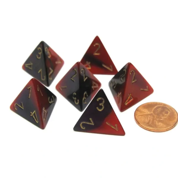 Gemini 18mm 4 Sided D4 Chessex Dice, 6 Pieces - Purple-Red with Gold - Your Source for Gaming Essentials Hot