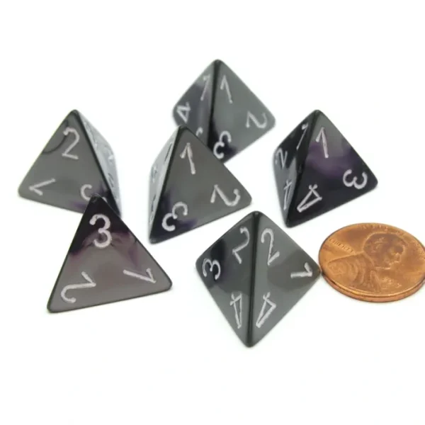 Gemini 18mm 4 Sided D4 Chessex Dice, 6 Pieces - Purple-Steel with White - Your Source for Gaming Essentials Best