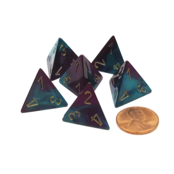Gemini 18mm 4 Sided D4 Chessex Dice, 6 Pieces - Purple-Teal with Gold - Your Source for Gaming Essentials Hot